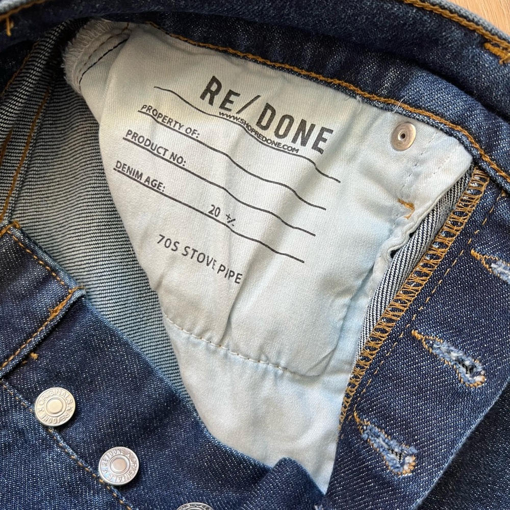 Re/Done 70s Stove Pipe Straight Leg High-Rise Jeans in Dark Indigo Denim Size 25 - Picture 5 of 13